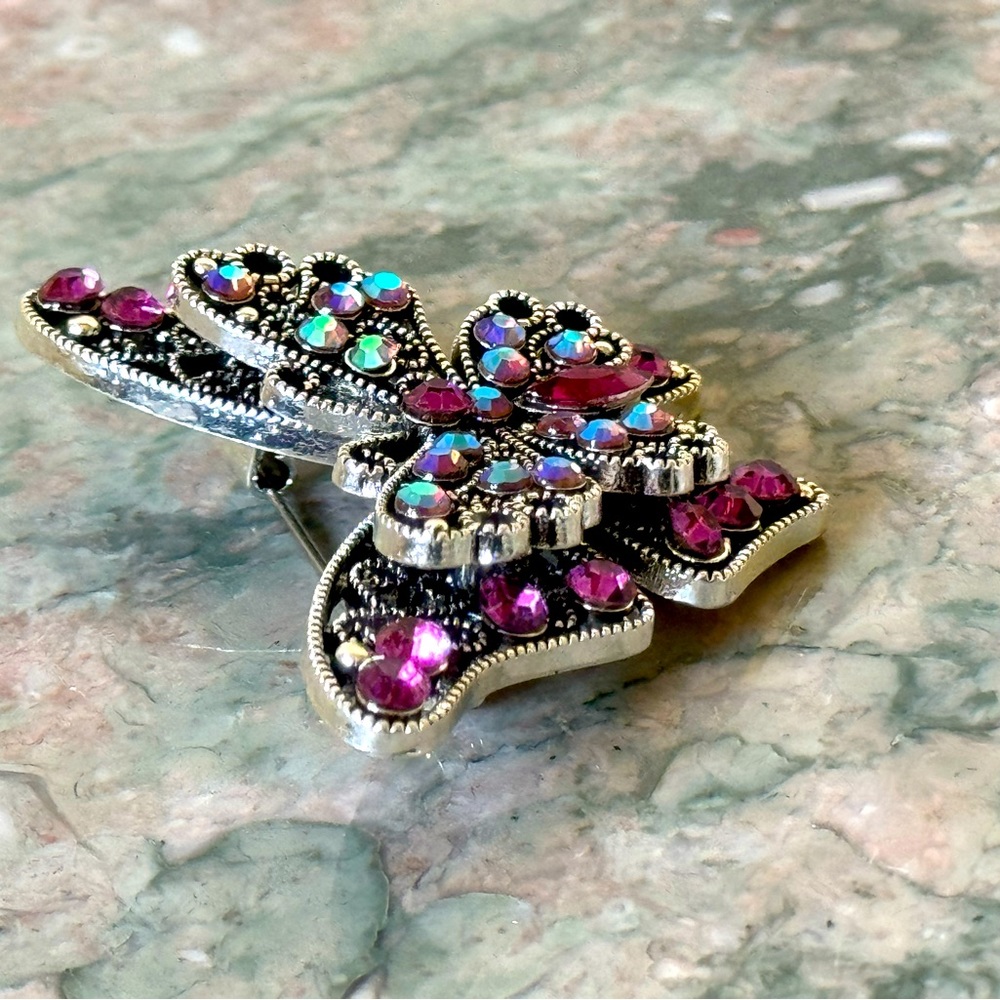 Crystal Butterfly Brooch Pin